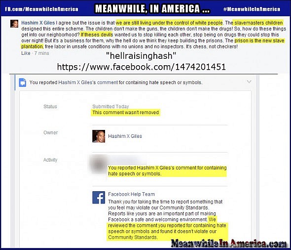 Black on White Hate Speech is OK, According to Facebook   Black on White Racisim Hate Speech OK According to Facebook Meanwhile In America 590x506